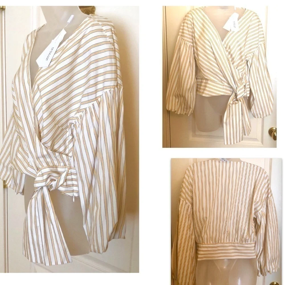 Host PICK🎉DEREK Lam V Neck Cropped 3/4 Sleeve Top Cotton Modern Neutral - Picture 8 of 11